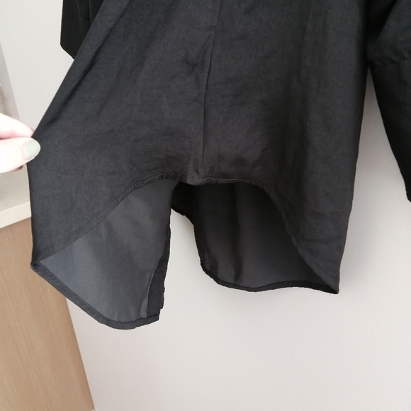 Free People Walk This Way Off the Shoulder Black Satin Button Blouse Small - Picture 11 of 14